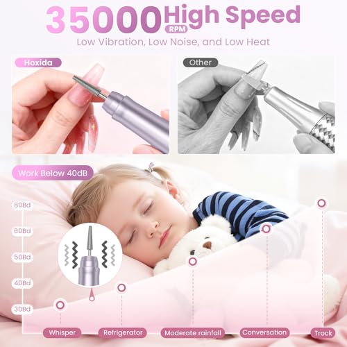 Hoxida Cordless Nail Drill 35000RPM , Rechargeable Nail File LCD Display - color: Purple