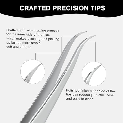 Ms.Queen Tweezers for Eyelash Extensions,Precision Curved Lash Tweezers for Volume, Isolation and Classic Lashes Extensions Applying - style: Curved Tweezers