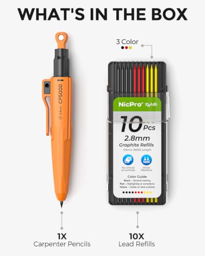 Nicpro 7-in-1 CP5000 Magnetic Carpenter Pencils with Sharpener,Yellow - style: Orange