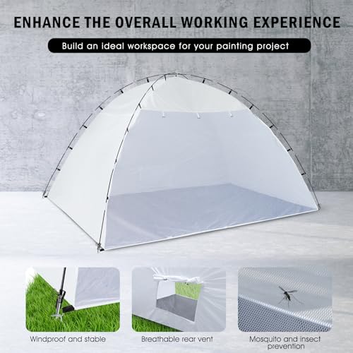 Siebwin 10x8x6.2ft Spray Paint Tent, Mesh Screen & Windproof Hooks, White - color: White, size: 10 ft x 8 ft x 6.2 ft