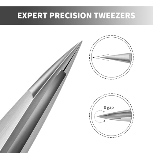 Precision Pointed Tweezers - Professional High Carbon Stainless Steel Needle Nose Tweezers for Effortless Eyebrows & Facial Hair Removal | Hand-Filed Sharp Tips | Salon & Home Use with Case