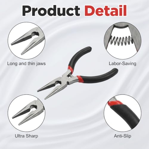 10Pcs Mini Needle Nose Pliers, 4.5 Inch Thin Needle Nose Pliers, Industrial Grade Small Spring Loaded Noses Plier with Spring Loaded and Wire Cutter for Jewelry Electronics Precision Craft