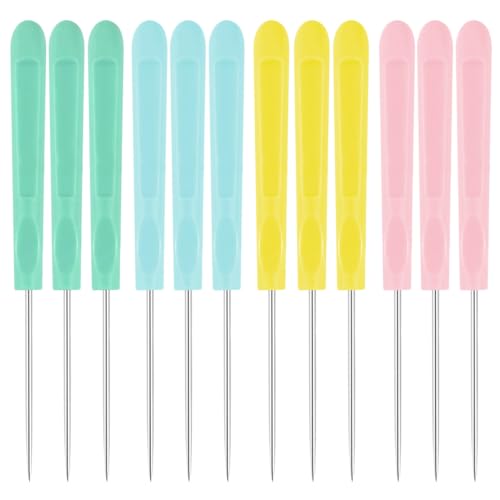 Cookie Decorating Scribe Supplies Icing Scribe Tool for Cake DIY Craft Leather Awl Tool Sewing Stainless Steel Fondant Sugar Stir Needle Biscuit Icing Pin Kit with Handle Baking Scribe Tool(12 Pieces