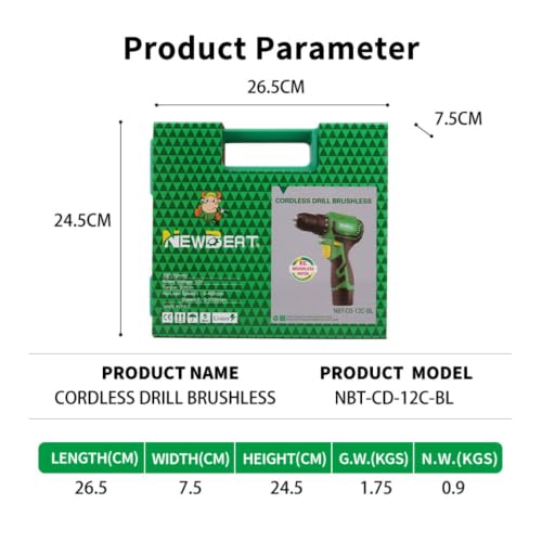 12V Brushless Cordless Drill Set, 3/8" Ratcheting Chuck, 35N.m - color: Green 12v Brushless