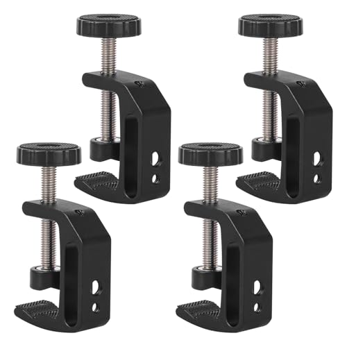 4 Pack Universal C-Clamp, Small C-Clamps with 1/4 and 3/8 Thread Hole, Adjustable Aluminum C Clamp for Desktop Mount Holder, Carts, Benches