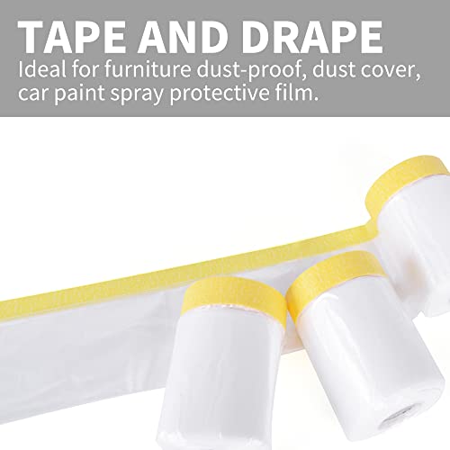 TAPEBEAR Pre-Taped Masking Film Tape and Drape 5feet x 90feet 3Rolls - size: 1400mm x 27m