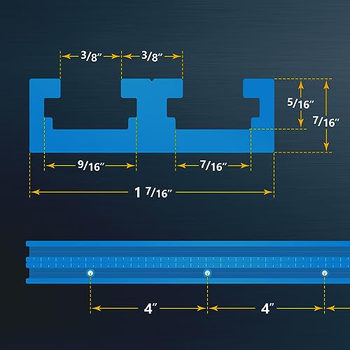 POWERTEC 71665 36" Double-Cut Profile Universal T-track with Predrilled Mounting Holes, Laser Engraved Center Scale – Dual Purpose Track for Woodworking, Drill Press Table, Table Saw Sled & Workbench - size: 36" Dual T-slot Track w/ scale (1PK)