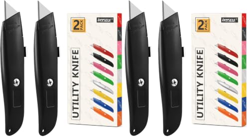 DIYSELF 4 Pack Box Cutters Retractable Utility Knife, Black - color: Black, size: 4 Pack