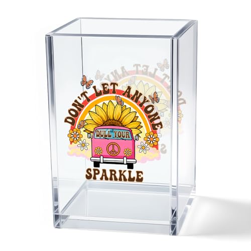 Don't Let Anyone Dull Your Sparkle Acrylic Makeup Brush Organizer Holder, Motivational Boho Vanity Desk Accessories for Home Office Decor, Inspirational Gifts for Women Girl Daughter Coworker - style: Don't Let