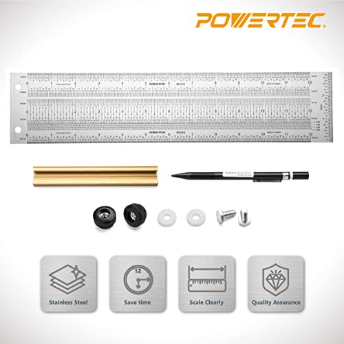 POWERTEC 6'' & 12'' Stainless Steel Precision Marking T-Square, T Rule w/Pencil for Measuring, Scribing, Setting Up Bits Height, Woodworking & Crafting Marking Tools for Drill Press,Table Saw 80032 - style: 6" & 12" T Square