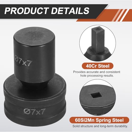 HARFINGTON Hydraulic Hole Punch Die 7x7mm Square Hole 40Cr Steel Electric Punching Kit for CH70 Electric Punching Machine, Black - size: 7x7mm