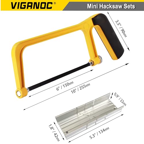 6-inch Mini Hacksaw and Miter Block Set - 150 mm Cutting Hand Saw with 5Pc Bi-metal Blades - style: Hacksaw with 5Pc blades