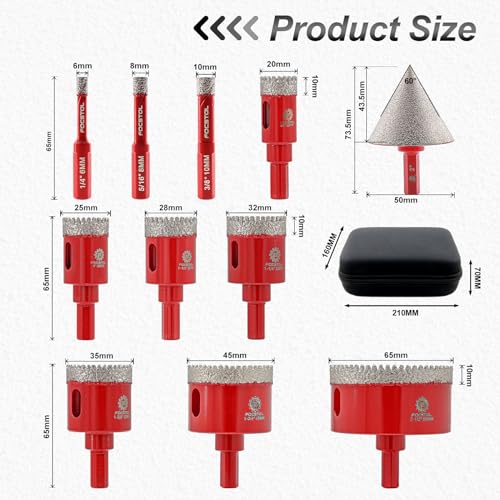 FOCSTOL Tile Hole Saw Kit 11PCS, 1/4"-2-1/2" Drill Bits with Triangle Shank - size: KIT3(Triangle)