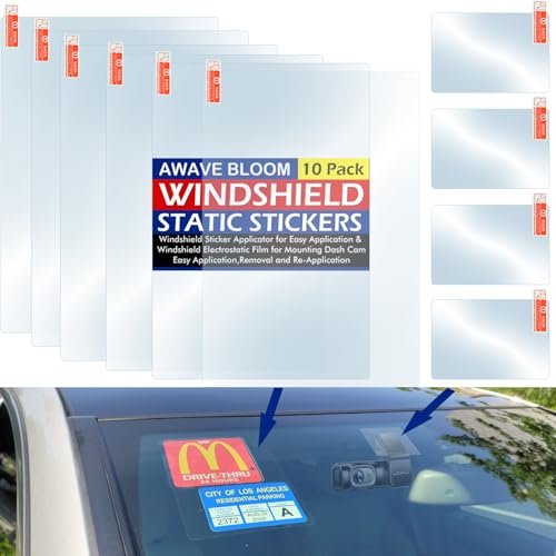 Windshield Sticker Applicator Electrostatic Film for Easy Application, Removal and Re-Application from Car to Car-6 Pack 5"x7",4 Pack2.4" x 3.1" Sheets - size: 1 Pack (10 sheets total)