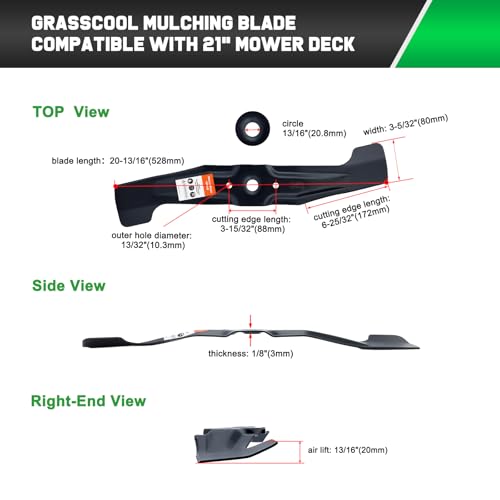 Grasscool HRR2169VKA HRN216 Honda Lawn Mower Mulching Blades Replacement - size: 20-13/16"