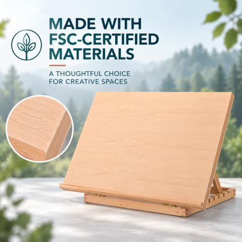 17" x 25" Extra Large Tabletop Easel, Adjustable Beechwood Desk Easel - size: 17"x25"