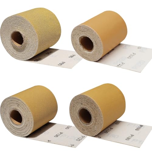 Total 20 Yards 2-3/4" Wide Continuous Sandpaper Roll Kit - 80 120 180 320 Grit Hook & Loop Backing Longboard Sanding Paper for Automotive, Woodworking Air File Long Board Sanders