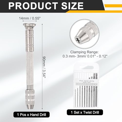 HARFINGTON Hand Drill 0.3mm-3mm Zinc Alloy Swivel Head Pin Vise Hand Drill