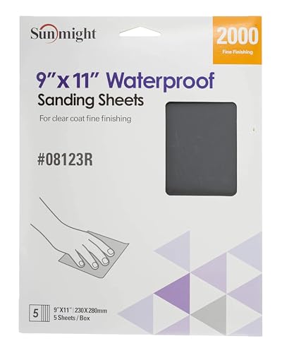 Sunmight 9" X 11" 2000 Grit Sandpaper Sheets - Waterproof Sand Paper with Aluminum Oxide Grain & Latex Paper Backing for All Surface Area Preparation - Polishing Sheets (Pack of 5) - style: 2000 Grit