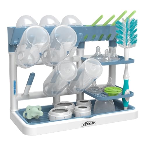 Dr. Brown's Drying Tower, Stand-Up Drying Rack, Countertop Baby Bottle Drying with Organized Storage for Baby Essentials, Space Saving Vertical Rack, Blue/White - size: Countertop, style: Blue/White Stand-Up Drying Rack
