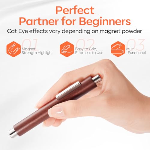 Modelones Cat Eye Magnet for Nails, 3-in-1 Cylindrical & Square Magnets Nail Art Pens,Multi-Function Strong Magnet Nail Art Tool for Cat Eye Design DIY(Magnet Only, No Gel Included) - color: A A Brown Cat Eye Magnet
