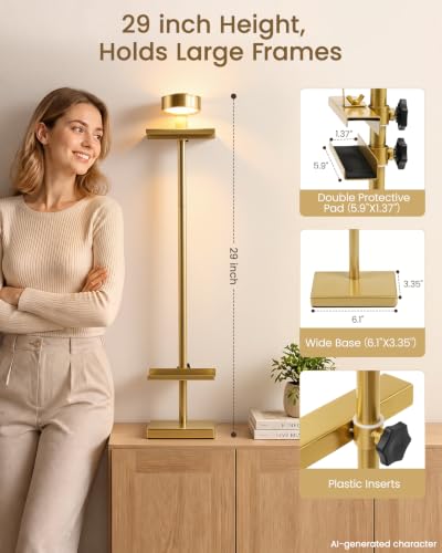 Adjustable Tabletop Easel Stand with Picture Frame Light, Gold - color: Light Gold