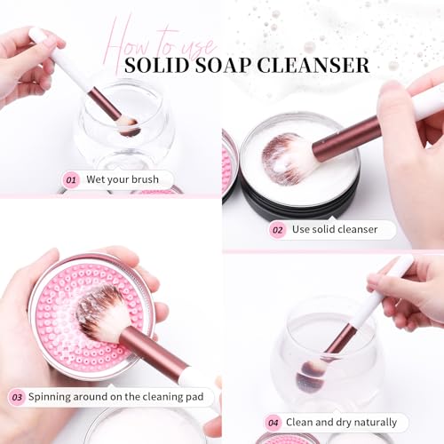 DUcare Makeup Brush Cleaner Makeup Brushes Solid Soap Cleanser with Color Removal Sponge Brush Cleaning Mat, Silicone Makeup Cleaning Cosmetic Cleaner Blenders Shampoo Removes Shadow Color - color: A-Cleaner-Color Removal