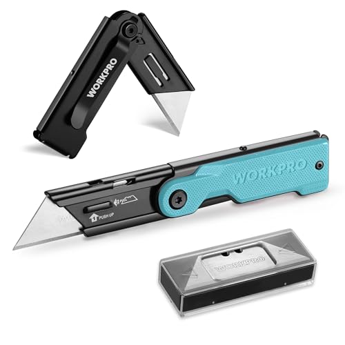 WORKPRO Folding Utility Knife, Quick Change Box Cutter, G10 Handle, Blue - style: Blue-G10 Handle(1 pack)