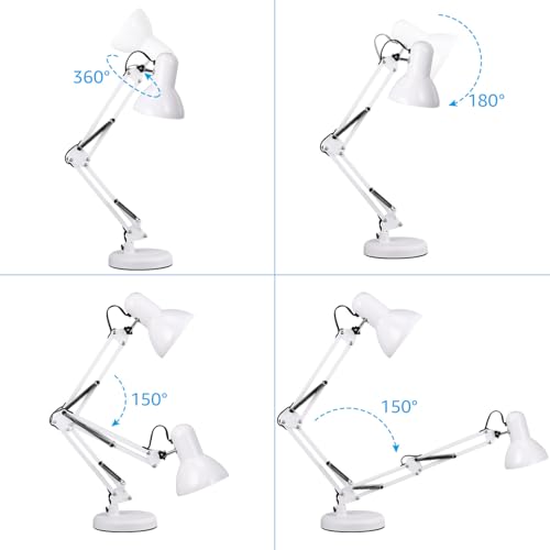 TORCHSTAR Metal Desk Lamp, Adjustable Swing Arm, E26, White - color: White, size: 1 Unit
