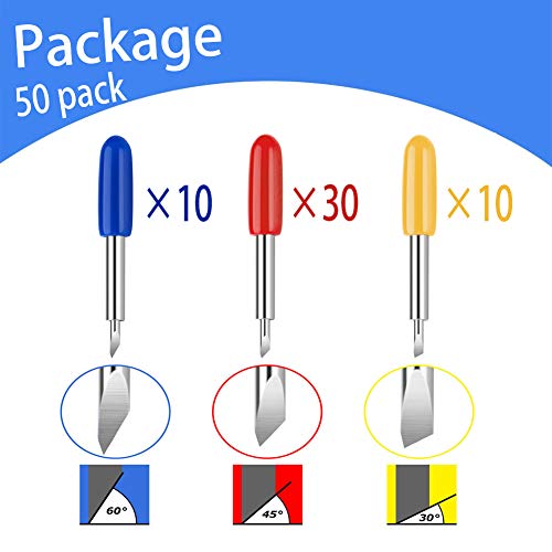 50 Pcs Replacement Blades Compatible with Explore 4/3/Air/Air2/Air one/Maker/Maker 4/3/2 Cutting Machines - Include 10PCS Fine Point Blade, 30PCS Standard Blades, 10PCS Deep Cut Blade - color: 50 Pcs Replacement Blades