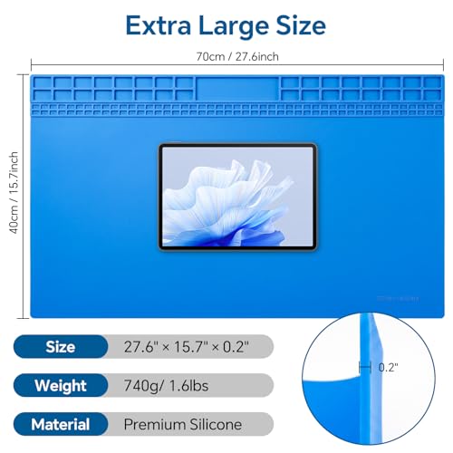 Large Soldering Mat, 27.6"x15.7", Heat Resistant 932°F Silicone - color: Blue