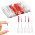 Dental Floss Picks, 200 Count, Soft Rubber Brush Head, Interdental Brushes with Convenient Carry Case,Dual-Ended Toothpick Travel Teeth Cleaning Tools (Red) - color: Red