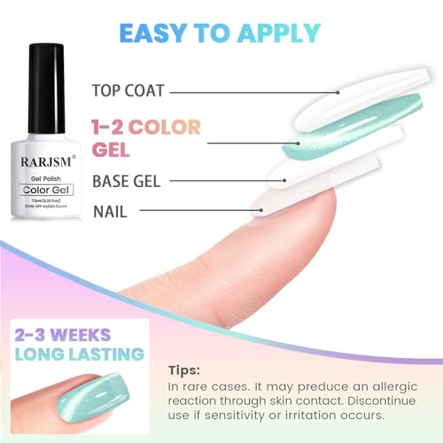 RARJSM Glass Jelly Cat Eye Gel Nail Polish Set 6pcs Reflective Sparkly Diamond Glitter Nude Pink Lake Blue Green Purple Clear Cateye Gelpolish with Magnet Stick 7.5ml Curing Requires for Home Salon - color: Fruit Color Cat Eye Set