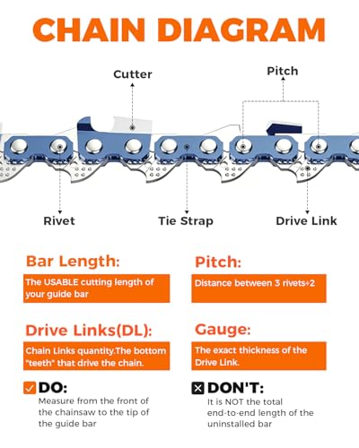 NEO-TEC Chainsaw Chain 12 Inch 3/8" LP Pitch .043" Gauge 45 Drive Links Fits 20V DCCS620, Milwaukee M18 FUEL, Kobalt 1224, WG350/ 380, LCS1240-DWO1DT612, R45 (3 Chains)-Semi Chisel - size: 12" 3/8"LP .043" 45DL *3Pcs