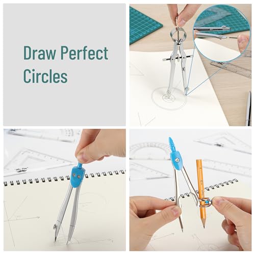 Mr. Pen 13 Piece Geometry Set with Shatterproof Storage Box, Blue - color: Blue