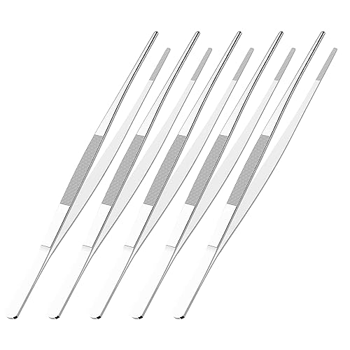 5 PCS 10" Stainless Steel Tweezers, Straight Blunt, 0.07" Thick - size: 10"L(0.07"T)