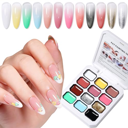 12 Color Patting Nail Gel Polish, Ombre Painting Gel Palette French Gradient Gel Nail Blush Blooming UV/LED Curing for Gradient Nails, Beginner Friendly DIY Manicure Set - color: Purple