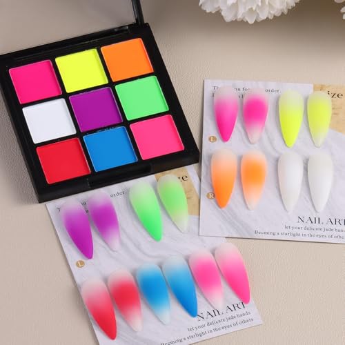 Fcozpjk Neon Nail Pigment Powder Palette, 9 Colors Solid Neon Nail Powder - color: Neon Colorful-2