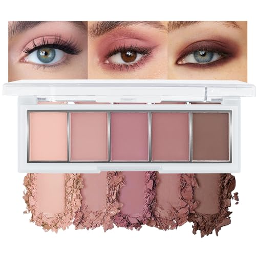 Matte Neutral Eyeshadow Palette 5 Shades, Highly Pigmented Blendable Warm Nude Pink Brown Eye Shadow Palette Makeup, Everyday Natural Look for Beginners, Long Lasting Travel Size 04# - color: A-#04