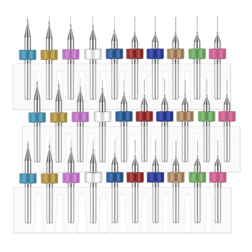 30pcs Micro Drill Bits Set for Most Rotary Tools,Spiral Flute 0.1mm-1mm Tungsten Steel Carbide mini PCB Drill Bits for Print Circuit Board,Stone Grinding,CNC Engraving,Jewelry Making etc - size: 0.1-1mm