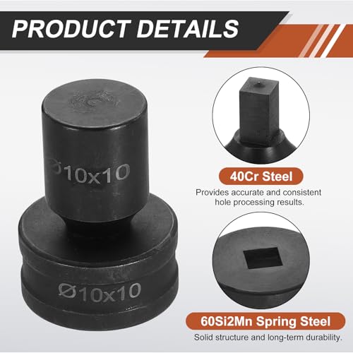 HARFINGTON Hydraulic Hole Punch Die 10x10mm Square Hole 40Cr Steel Electric Punching Kit for CH70 Electric Punching Machine, Black - size: 10x10mm