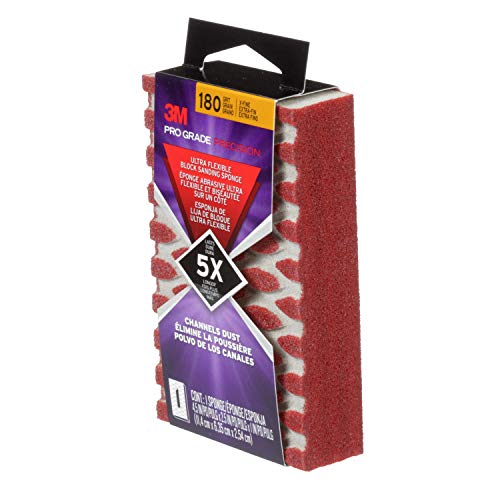 3M 2503PGP-180-UF Pro Grade Precision 180-Grit Ultra Flexible Block Sanding Sponge, 4.5" x 2.5" x 1" - style: 180-Grit