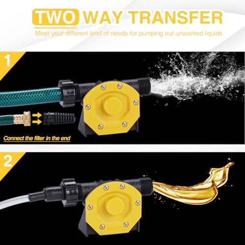 TOPWAY Self Priming Water Drill Pump Attachment with Suction and Discharge Hose, Mini Hand Power Drill Pump for Water, Oil Transfer, etc - style: Yellow with Filter