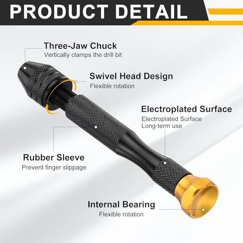HARFINGTON Hand Drill 0.3mm - 3mm Aluminum Swivel Head Pin Vise