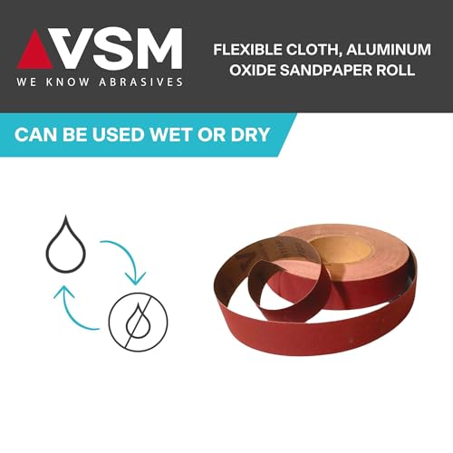 VSM 1" x 50yd (150'), 80 Grit (Medium) Aluminum Oxide Sanding Shop Roll, F-Weight Cotton Cloth Backed Sandpaper Roll for Hand Finishing, Woodworking, Metal Working, Polishing (Pack of 2) - size: 1IN x 50YD (Pack of 2), style: 80 Grit