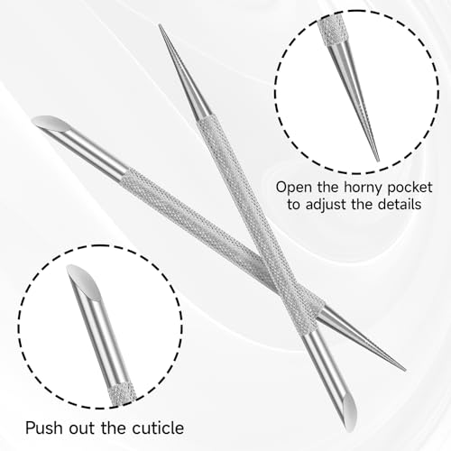 2Pcs Nail Cleaning Cuticle Stick Stainless Steel Cuticle Pusher Remover Dead Skin Polish Peeler Cutter Professional Pedicure Nail Art Care Portable Nail Cleaner for Fingernails Toenails Manicure - color: Silver