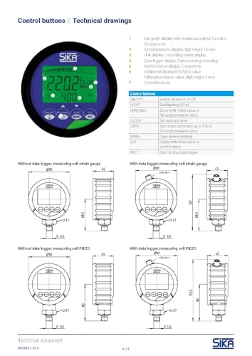 Digital Pressure Gauge–0.05% FS Accuracy (0.1% in Vacuum), IP67, -14/870 psi (-1/60 bar) Range – Industrial Precision Calibrator for Pressure Testing & Calibration-SIKA C2 (EME8REF-C2-0060)