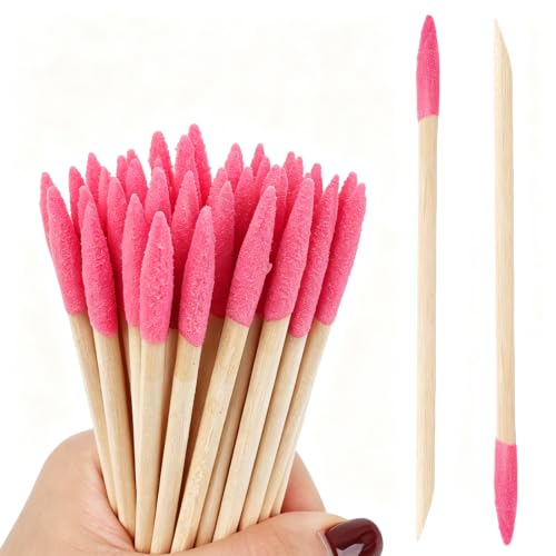 40Pcs Disposable Sanding Sticks for Plastic Models & Manicure, Double Headed Natural Wooden Cuticle Pusher File Pumice Stone Fine Detailing Tool - color: Pink