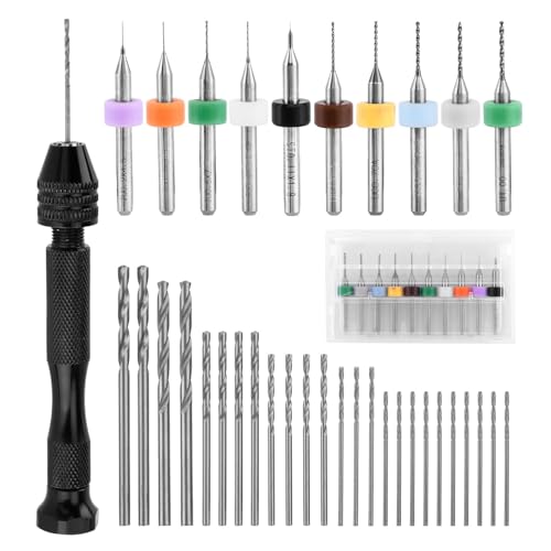 36pcs Pin Vise Hand Drill Set, Premium Manual Small Hand Drill Set, Mini Micro Drill Bits for Arts and Crafts, Resin Drill, Jewelry Making, Small Finger Thumb Vice, PCB And Twist Bits