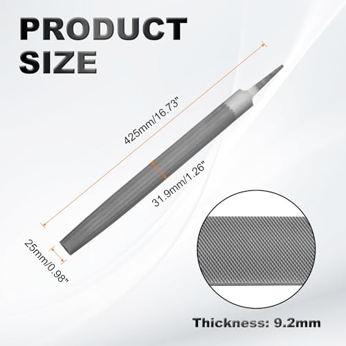 HARFINGTON 14" Half Round Medium Cut File Double Cut Teeth Medium Metal File High Carbon Steel T12 without Handle for Metal Wood Tool Sharpener, Gray - size: 14"